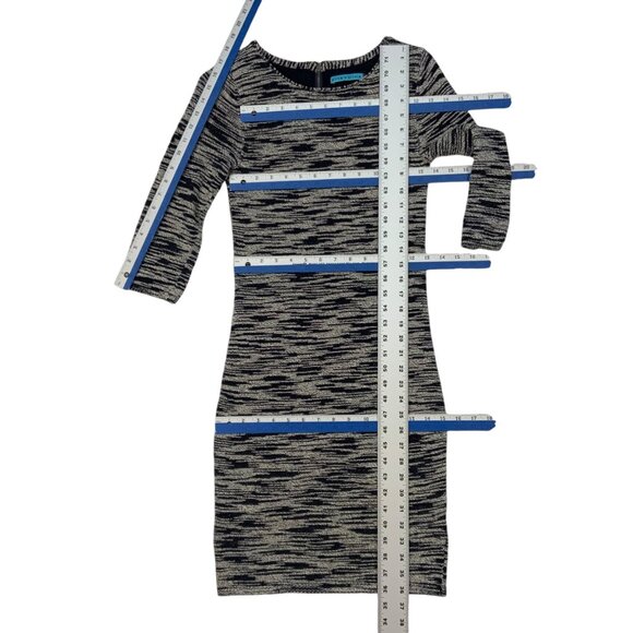 Alice + Olivia Textured Sweater Dress S Blue Marled 3/4 Sleeve Mini Bodycon Fall - Picture 4 of 12